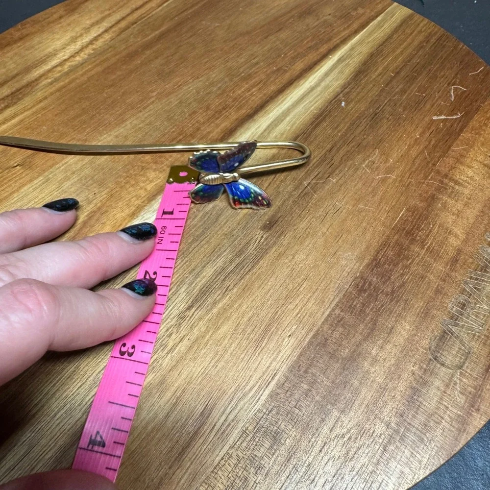 Gold Tone Butterfly Hook Bookmark Blue Purple Enamel Effect Metal Book Accessory